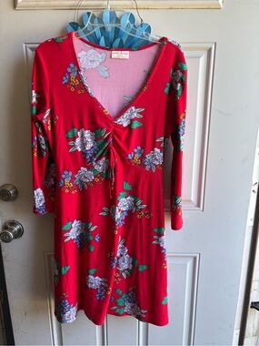Bobbie Brooks Red Floral Midi Dress